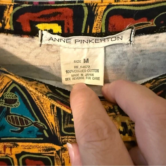 Vintage Anne Pinkerton Abstract Tribal Geometric Cotton Top Made in Japan Size M - Picture 3 of 11